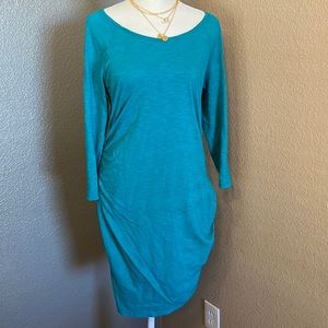 Express - Gorgeous teal sleeve dress, tulip wrap front, rouched sides - Size L
